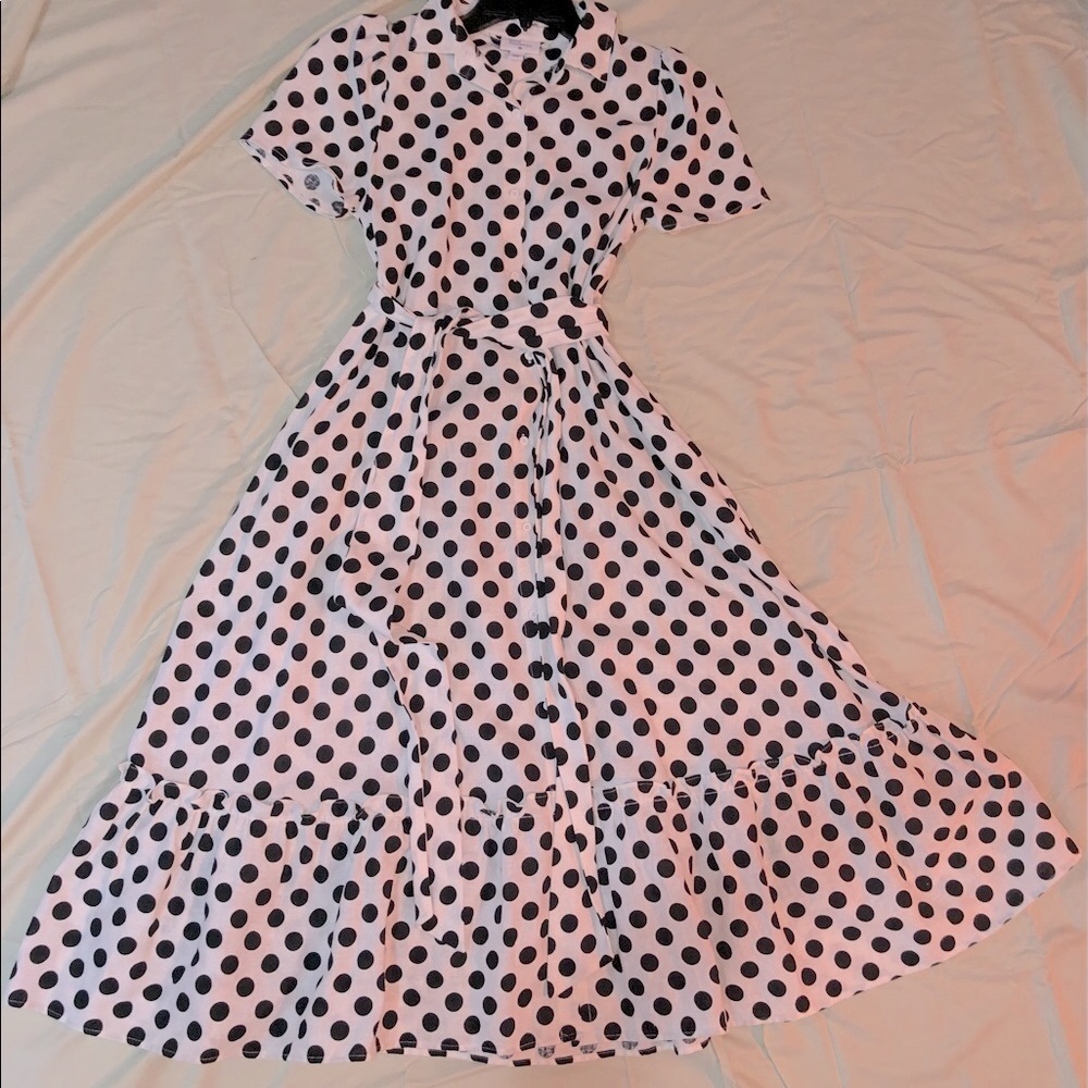 Black and White Polka Dot Ruffled Dress,